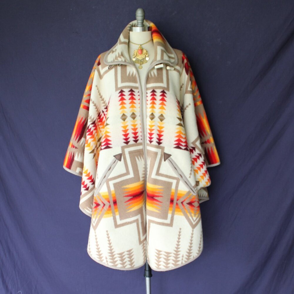 SOLD Pendleton chief Joseph wool blanket cape wrap jacket Aztec tribal coat - Picture 5 of 12